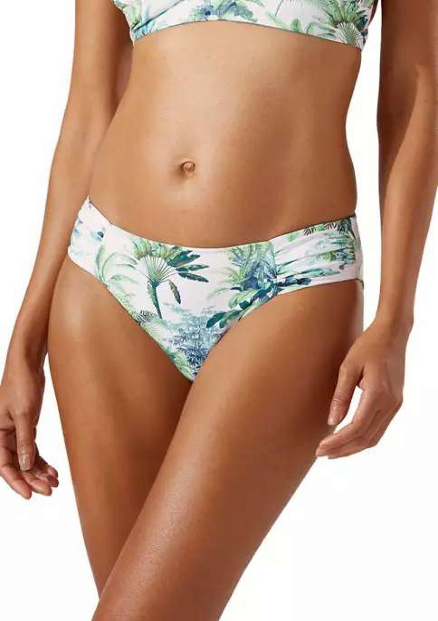 Women * | Tommy Bahama Art Of Palms Reversible Shirred Swim Hipster Bottoms White Rev