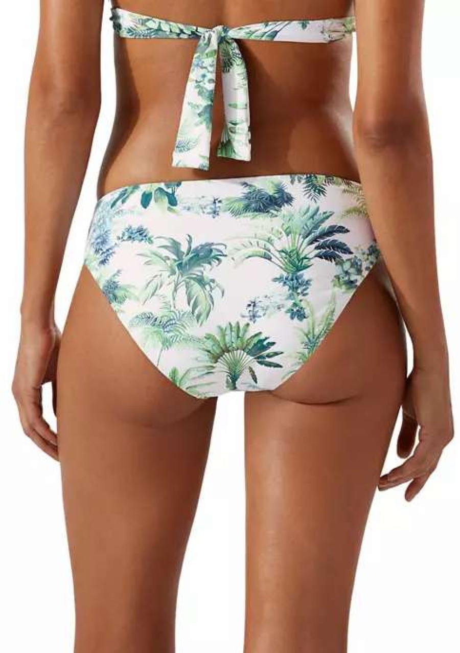 Women * | Tommy Bahama Art Of Palms Reversible Shirred Swim Hipster Bottoms White Rev