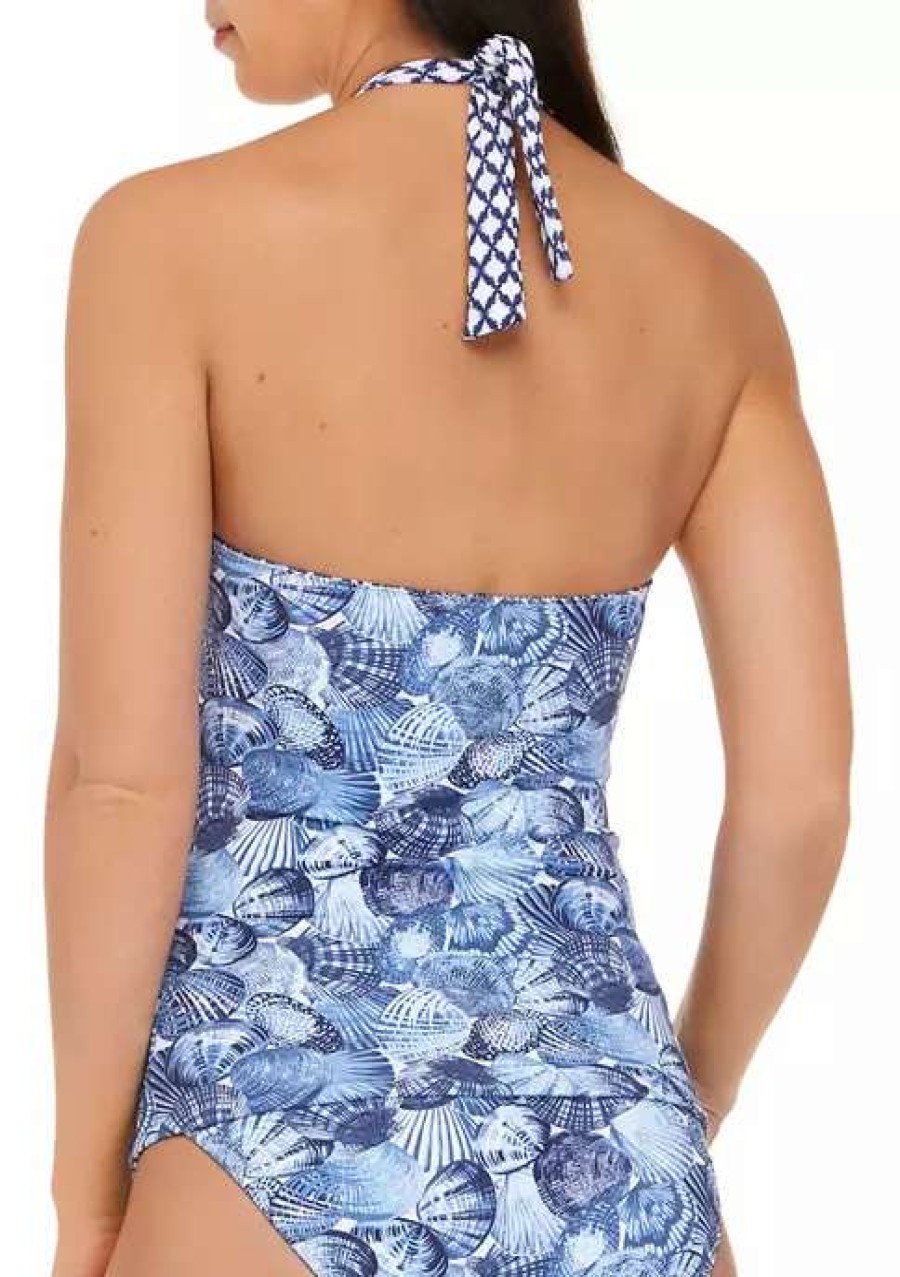 Women * | Tommy Bahama Sanibelle Blues Reversible Halter Swim Tankini Mare Navy