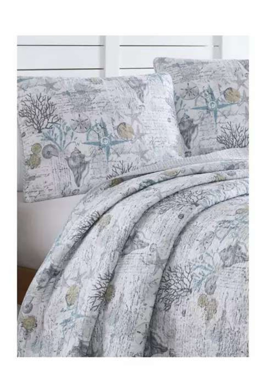 Bed & Bath * | Tommy Bahama Beach Bliss Quilt Sham Set Grey