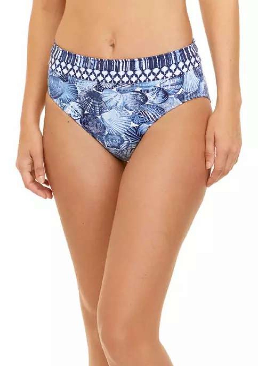 Women * | Tommy Bahama Sanibelle Blues Reversible High Waist Swim Bottoms Blue Monda