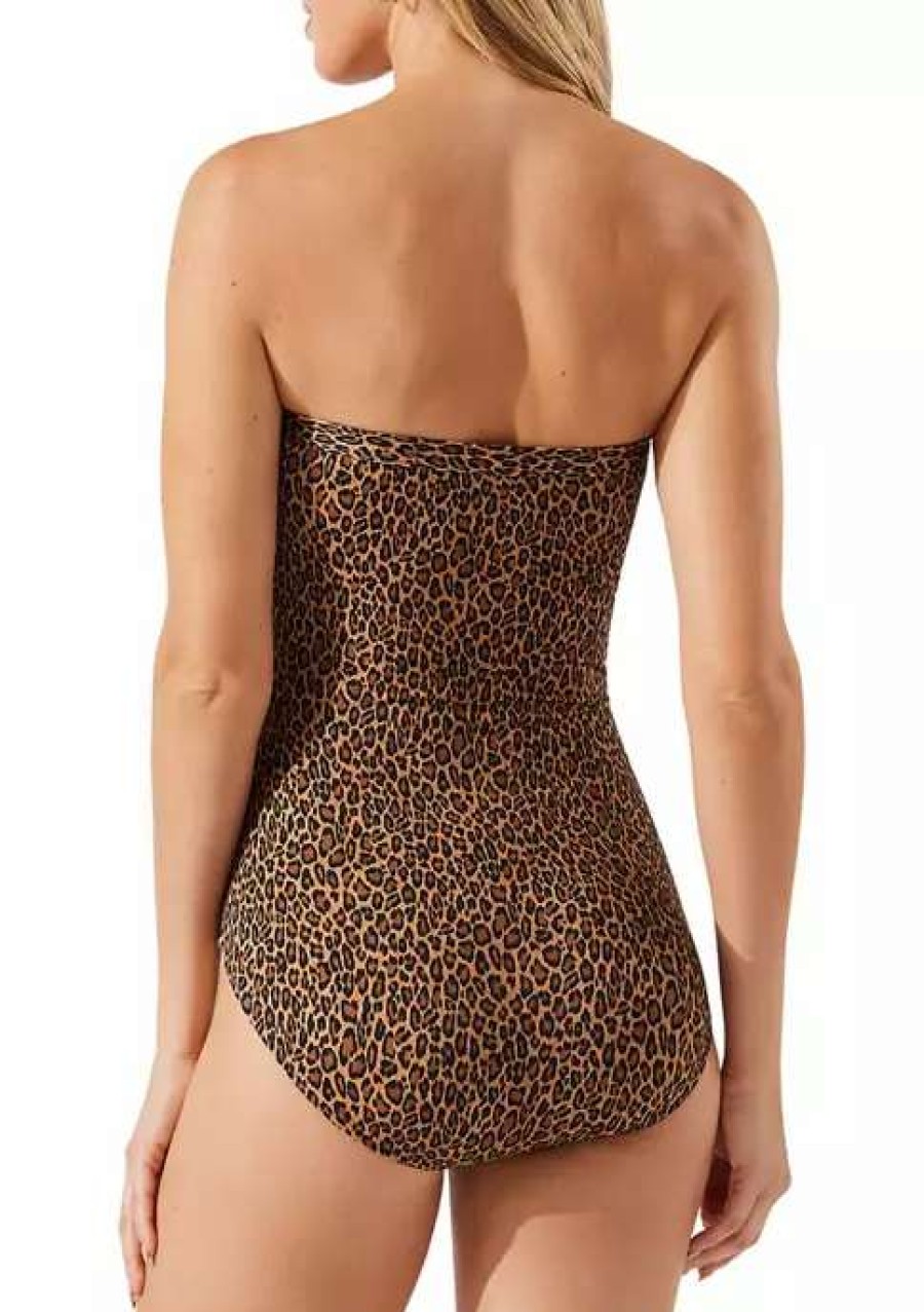 Women * | Tommy Bahama Women'S Pearl Solid Shirred Swim Bandeau One Piece Black