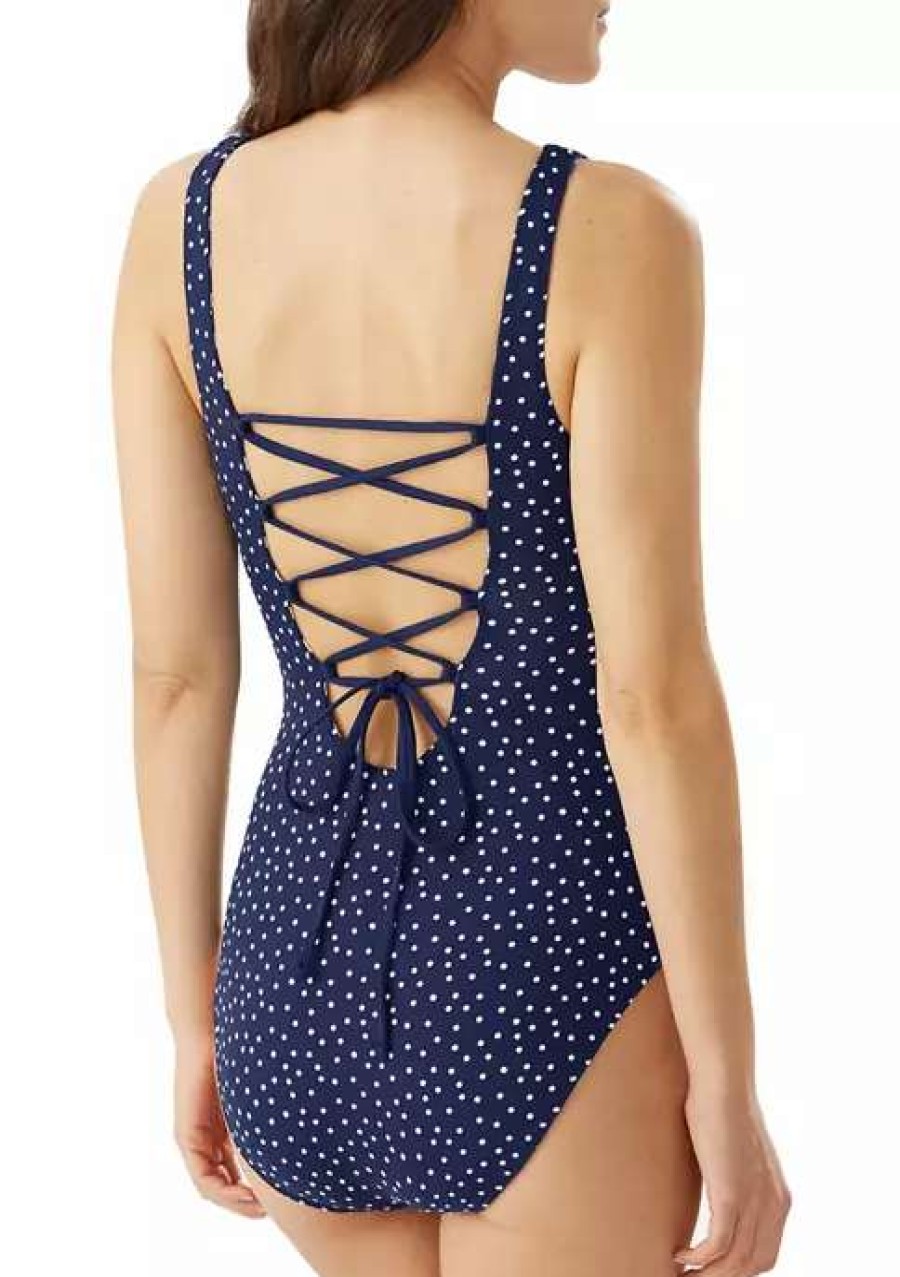 Women * | Tommy Bahama Sea Swell Reversible Lace Back One Piece Swimsuit Mare Navy