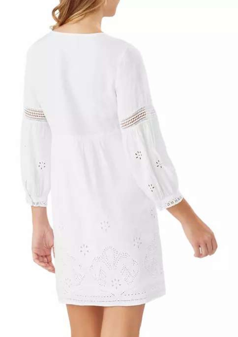 Women * | Tommy Bahama Women'S St. Lucia Full Sleeve Split Neck Dress White