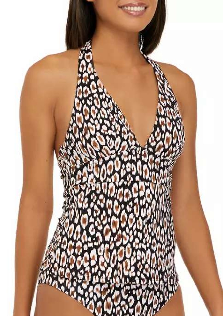 Women * | Tommy Bahama Palm Modern Safari Cat Halter Swim Tankini Black