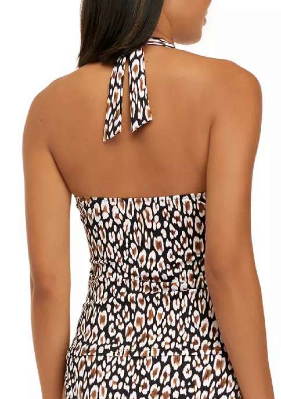 Women * | Tommy Bahama Palm Modern Safari Cat Halter Swim Tankini Black