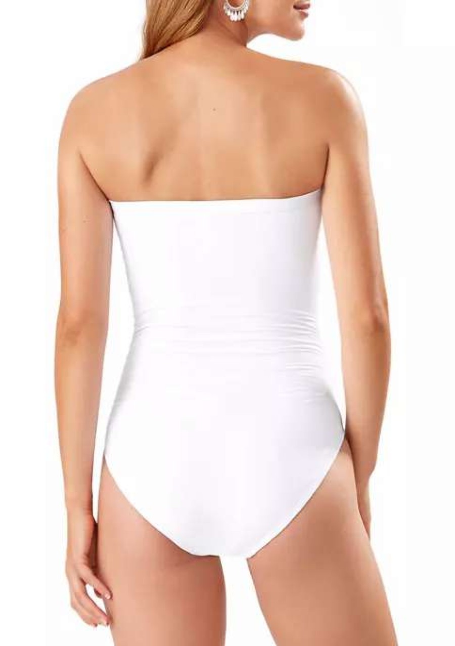 Women * | Tommy Bahama Pear Solids Shirred Bandeau One Piece Swimsuit White