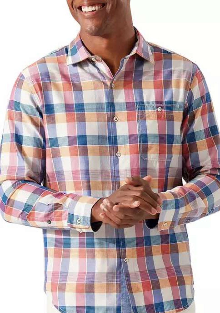 Men * | Tommy Bahama Men'S Mendocino Plaid Shirt Pure Coral