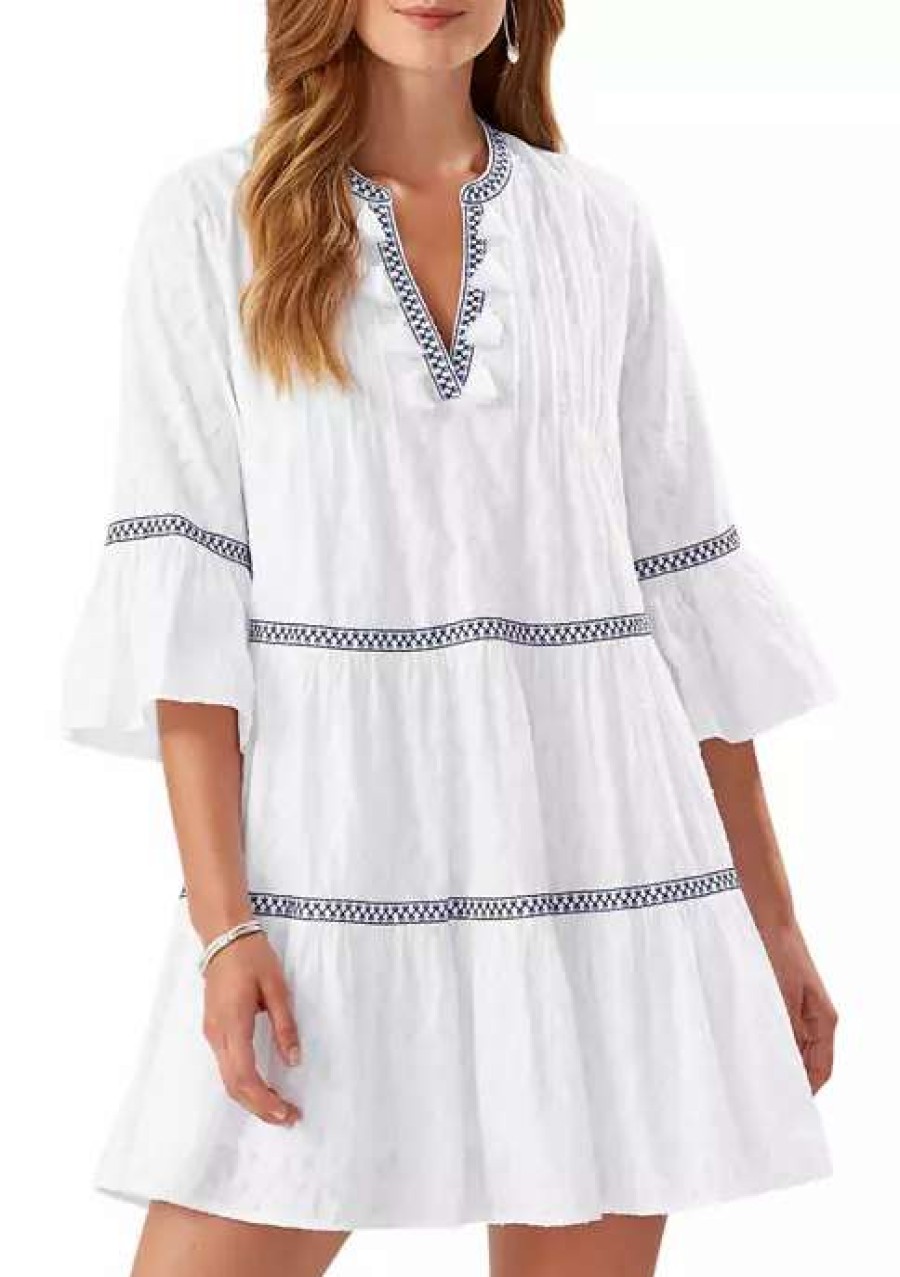 Women * | Tommy Bahama Cotton Clip Embroidered Tier Dress White