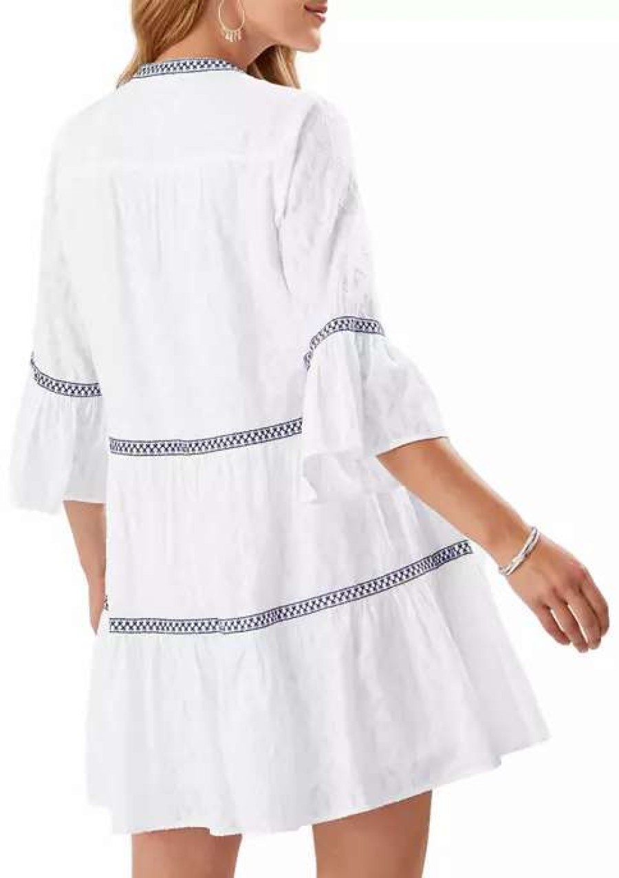 Women * | Tommy Bahama Cotton Clip Embroidered Tier Dress White