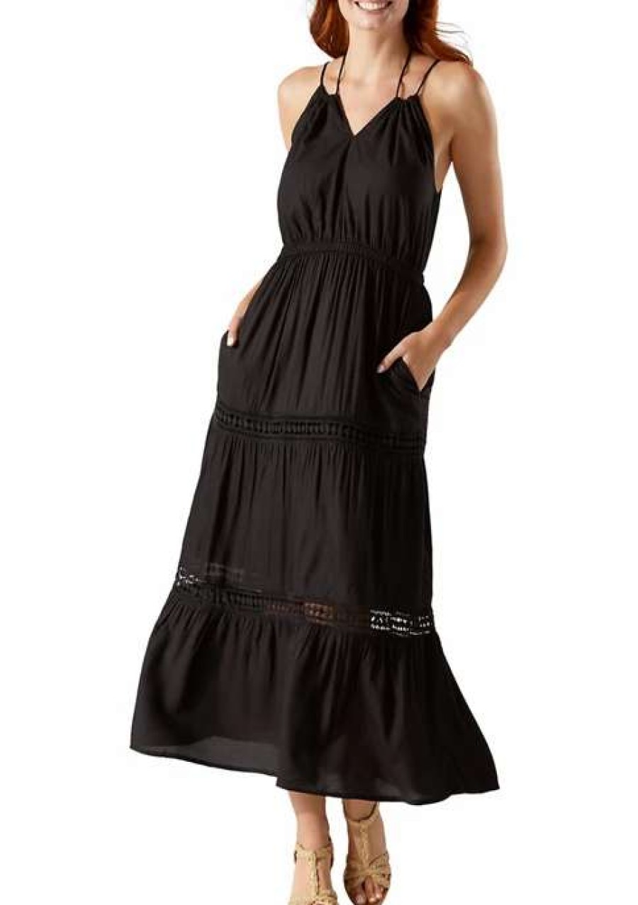 Women * | Tommy Bahama Women'S Sun Lace Halter Maxi Dress Black