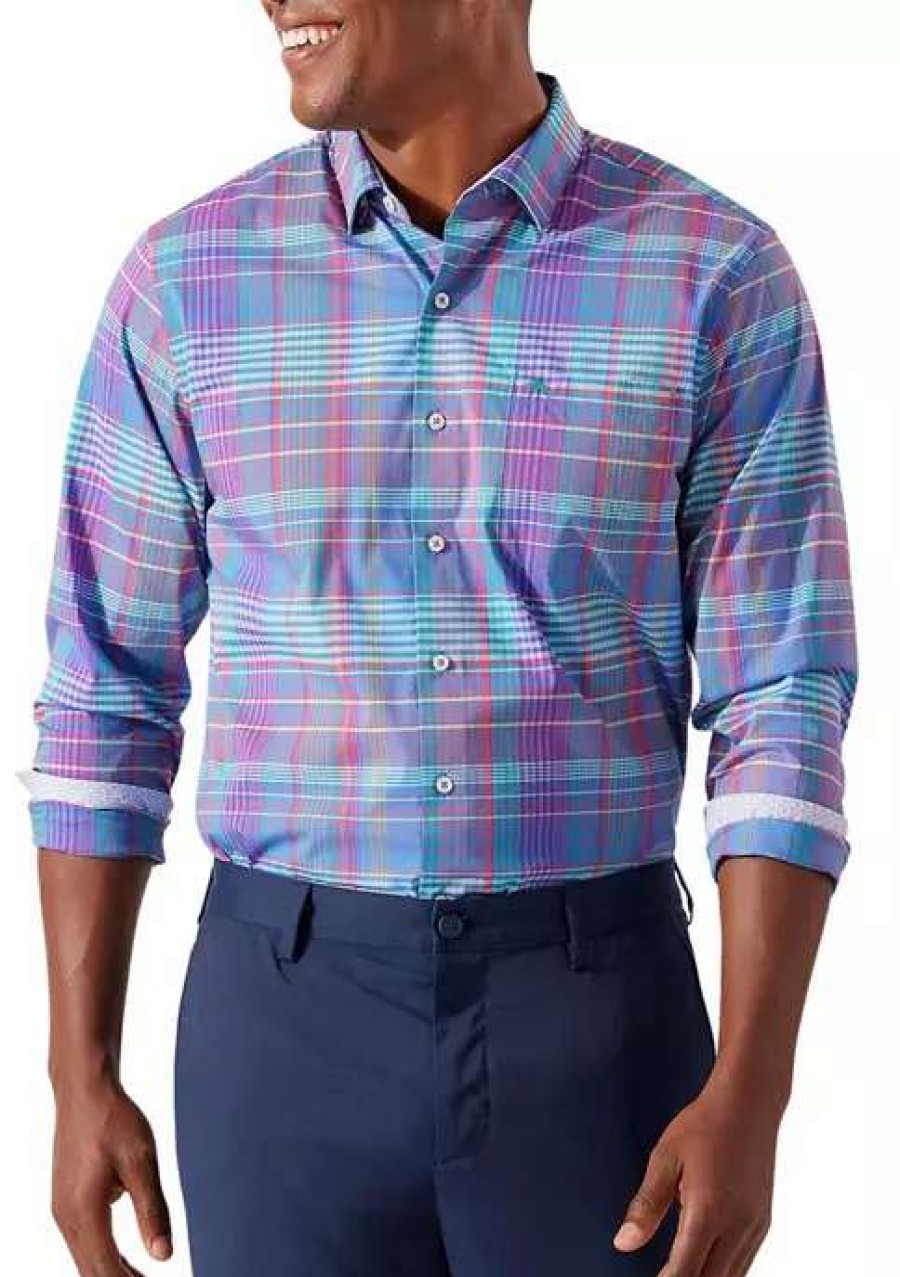 Men * | Tommy Bahama Men'S Sarasota Stretch Pinot Plaid Shirt Gulf Shore