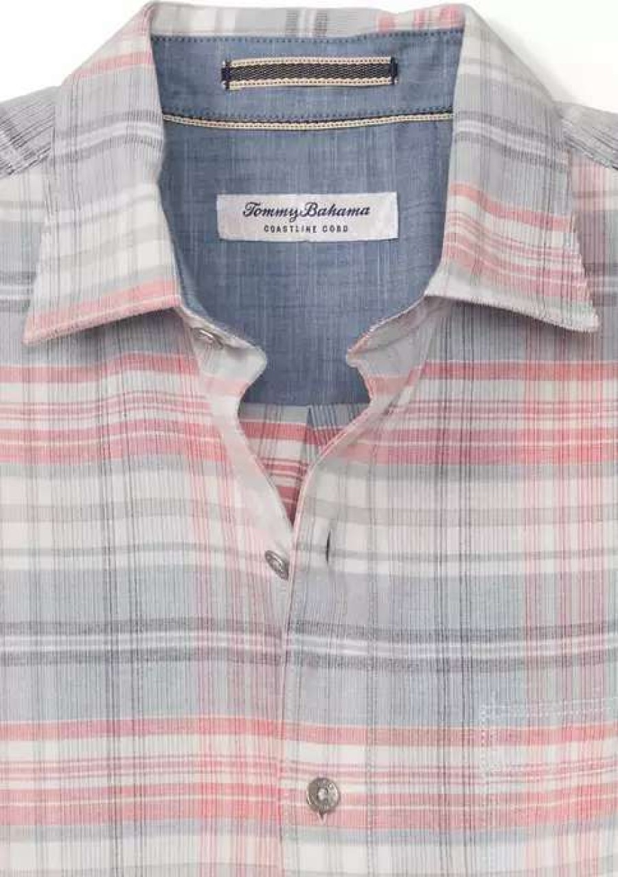 Men * | Tommy Bahama Men'S Coastline Cord Carmel Plaid Shirt Denimblau