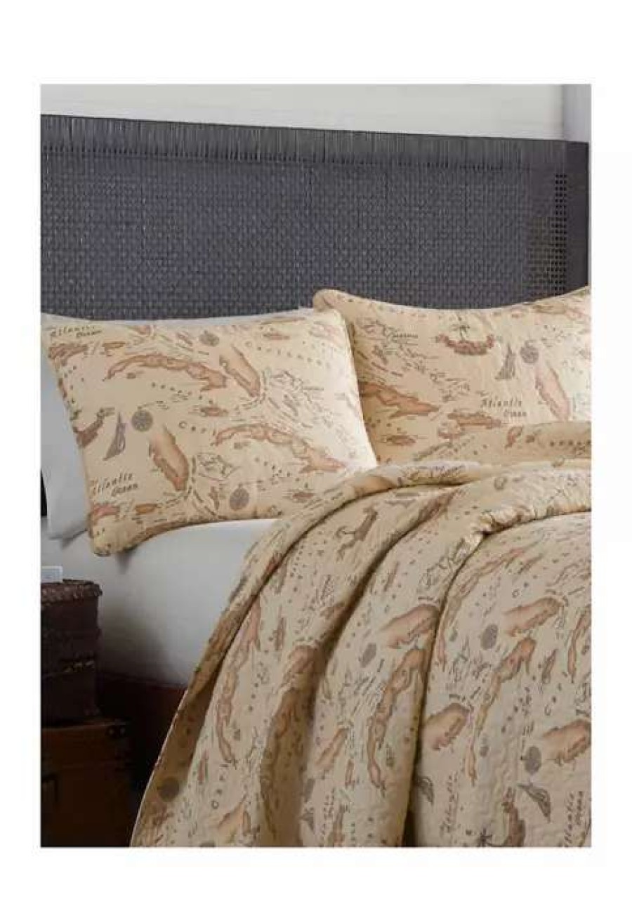 Bed & Bath * | Tommy Bahama Bahama Map Quilt Sham Set Brown