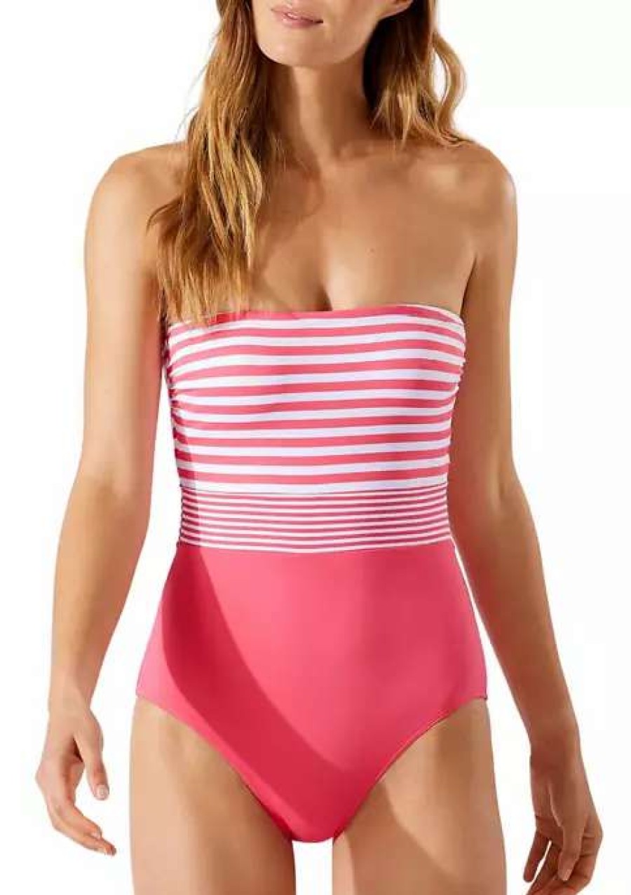 Women * | Tommy Bahama Women'S Breaker Bay Bandeau Swim One Piece Coral Coast