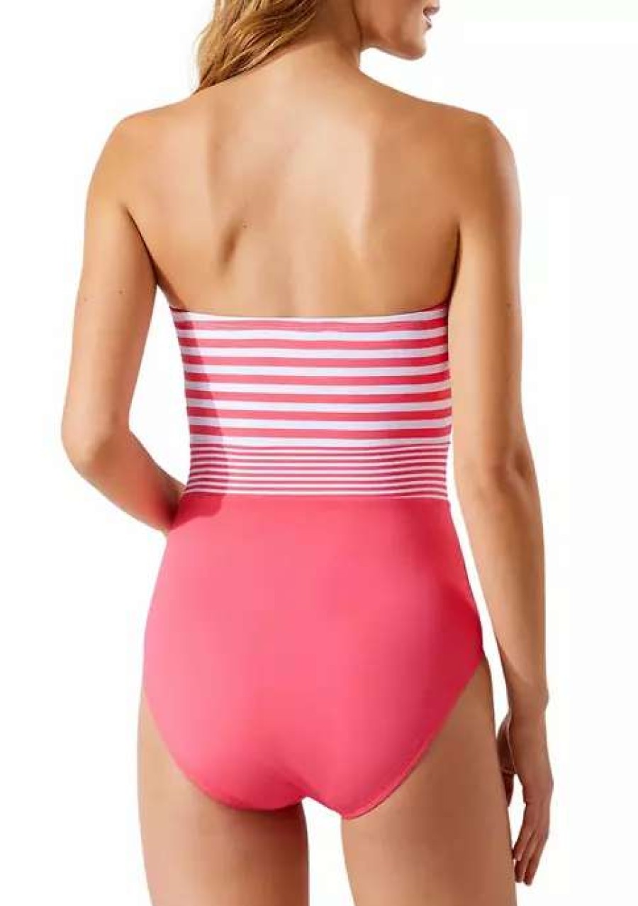 Women * | Tommy Bahama Women'S Breaker Bay Bandeau Swim One Piece Coral Coast