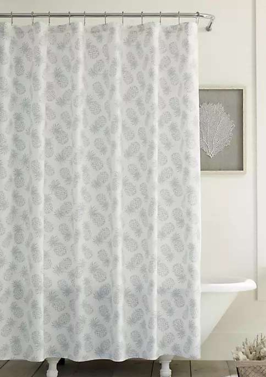 Bed & Bath * | Tommy Bahama Tossed Pineapple Shower Curtain Lt-Pastel Grey