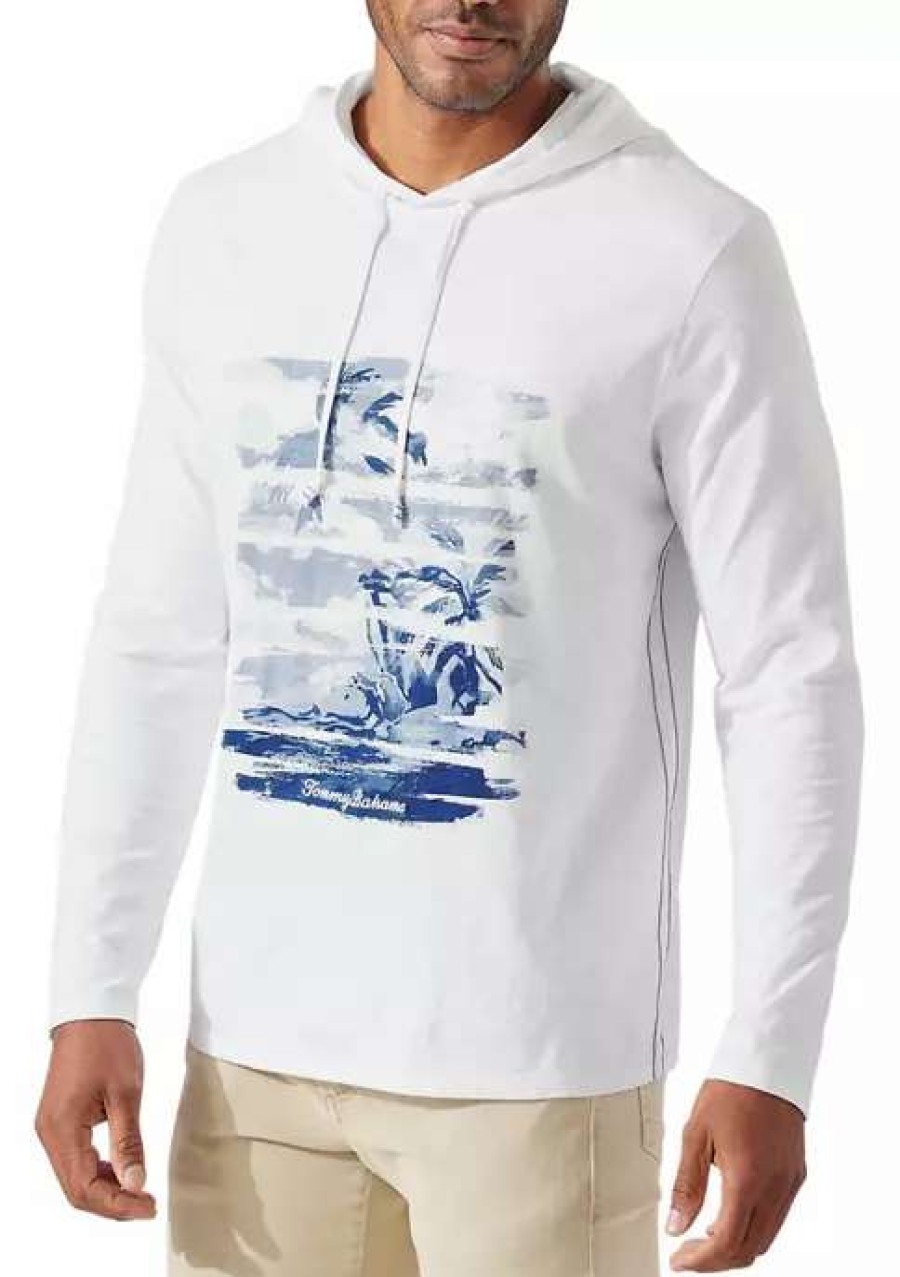 Men * | Tommy Bahama Indigo Shadows Lux Hooded Graphic T-Shirt White