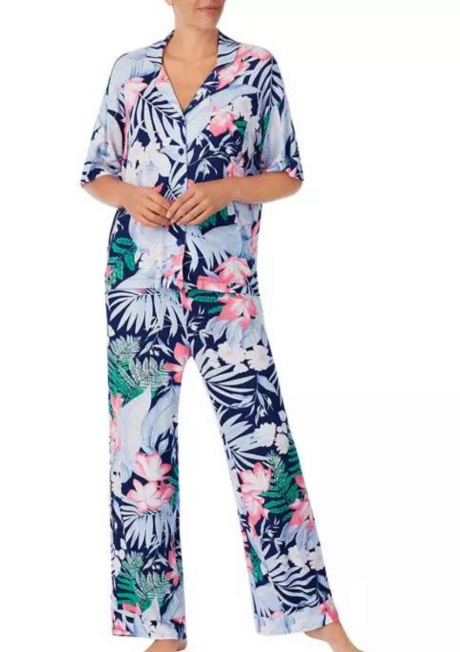 Women * | Tommy Bahama Women'S Cropped Notch Pajama Set